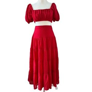 NWT Lulus 2 piece, skirt (XS) with matching crop top (S) tie back, red, side zip